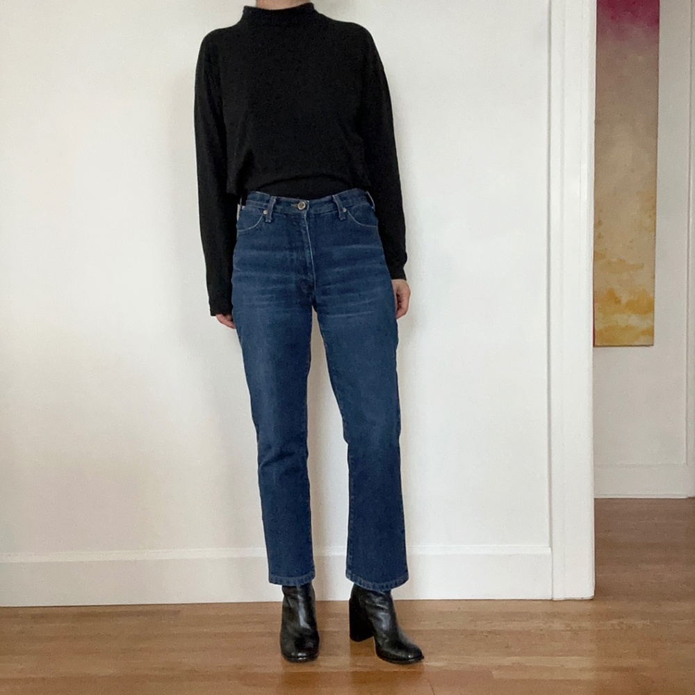 vintage 90s italian mid high waisted jeans slim straight flare XS S 25 26 27